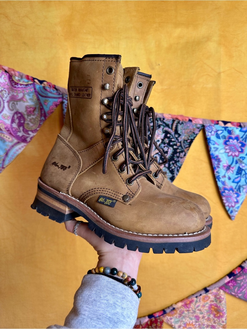 AdTec Chunky Tan Work Boots - Lace-Up Leather